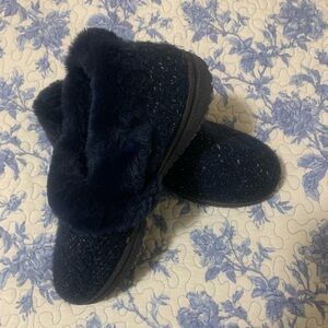 Skechers Cozy Lite Sparkle Navy Blue Fuzzy Slippers